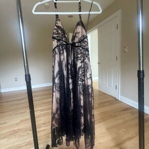 ABS Allen Schwartz Rhinestone Halter Lace Dress Handkerchief Cocktail Dress